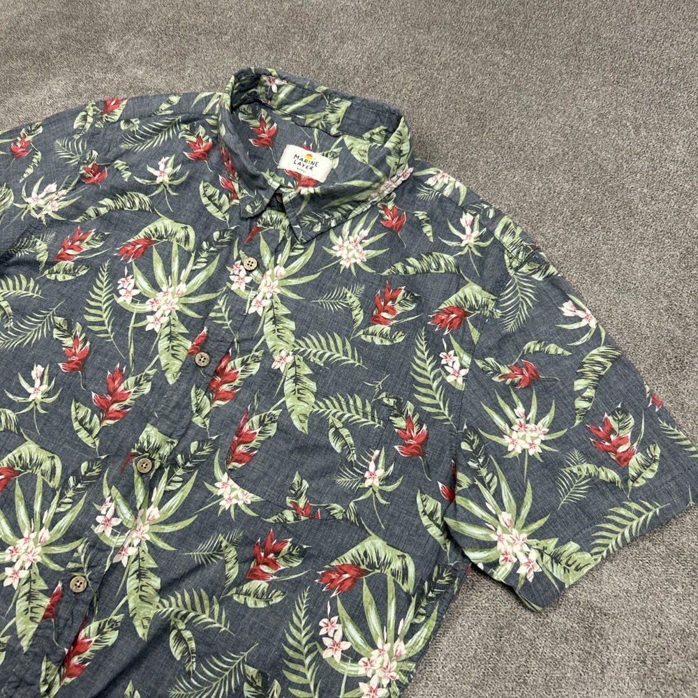 Marine Layer Shirt Mens Medium Reverse Print Button Up Floral Short Sleeve